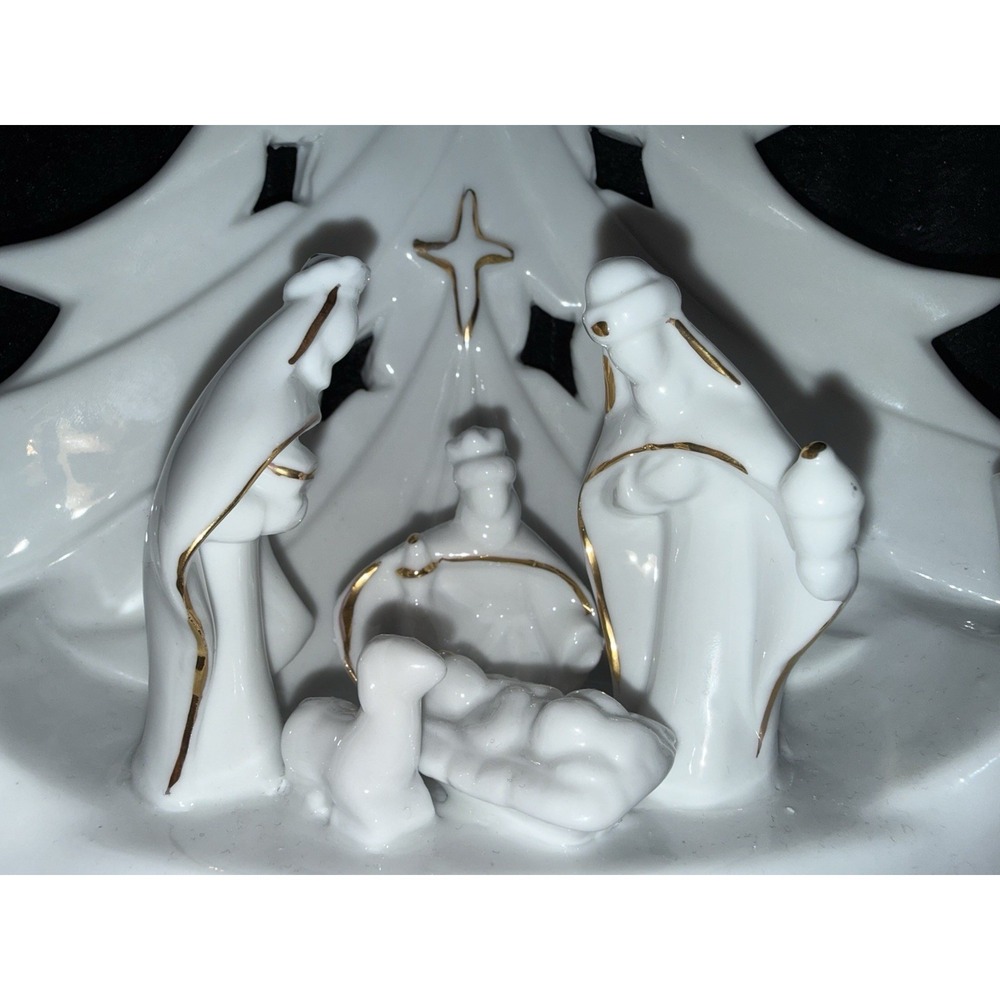 Nativity Scene Candle Holder : Ceramic -9"x7" - Gold And White - Picture 4 of 5